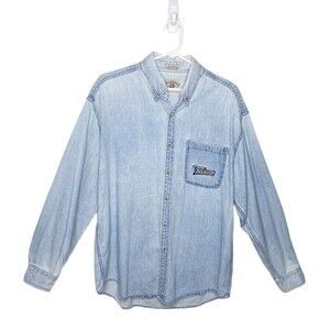 Vtg Eagle Dry Goods Shirt Mens L Blue Denim Button Front L/S NASCAR Thunder